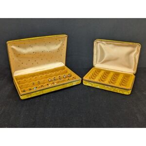 2 VTG Rings Earrings Jewelry Box Travel Case Hard Shell Gold Velvet Lined